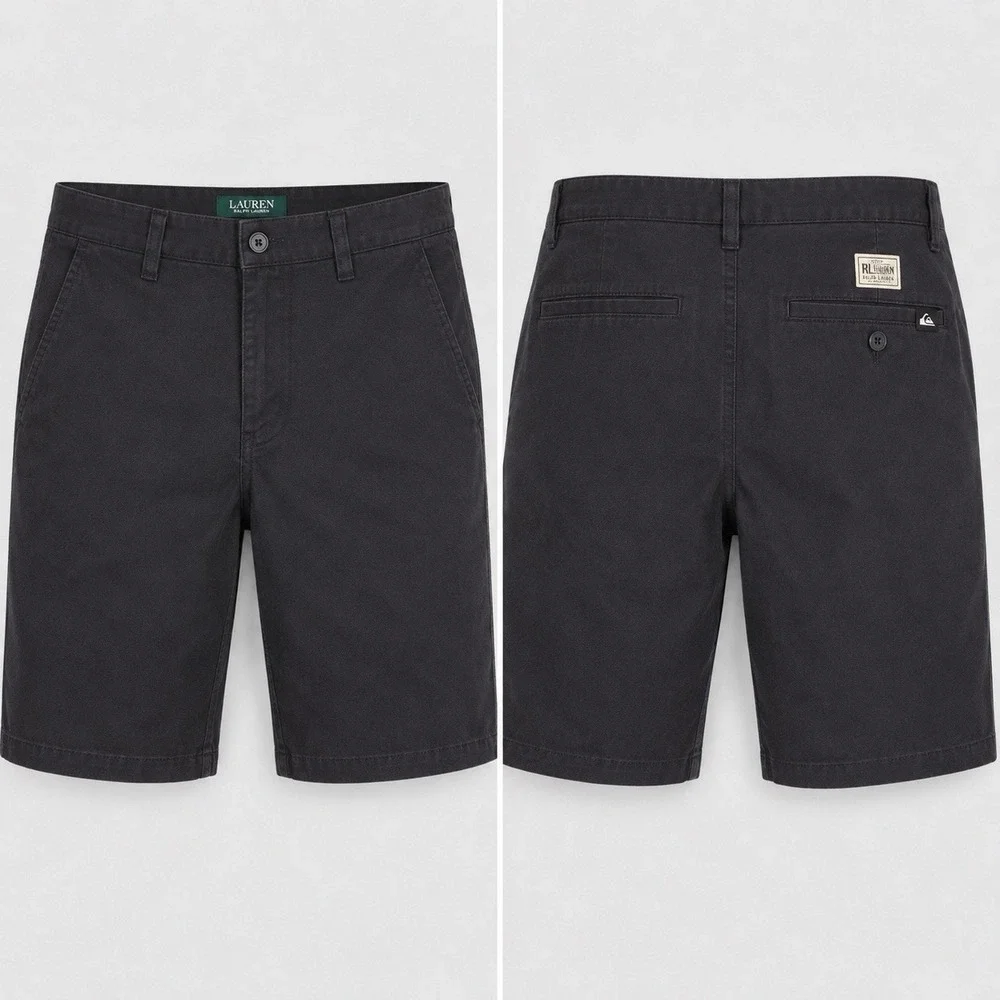 Quicksilver Shorts Men 27 Black Flat Front Chinos Canvas Beach Surfer Casual NWT